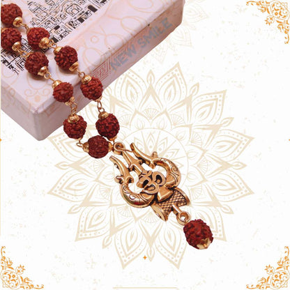 Gold Plated Shiva Trishool Rudraksha Necklace