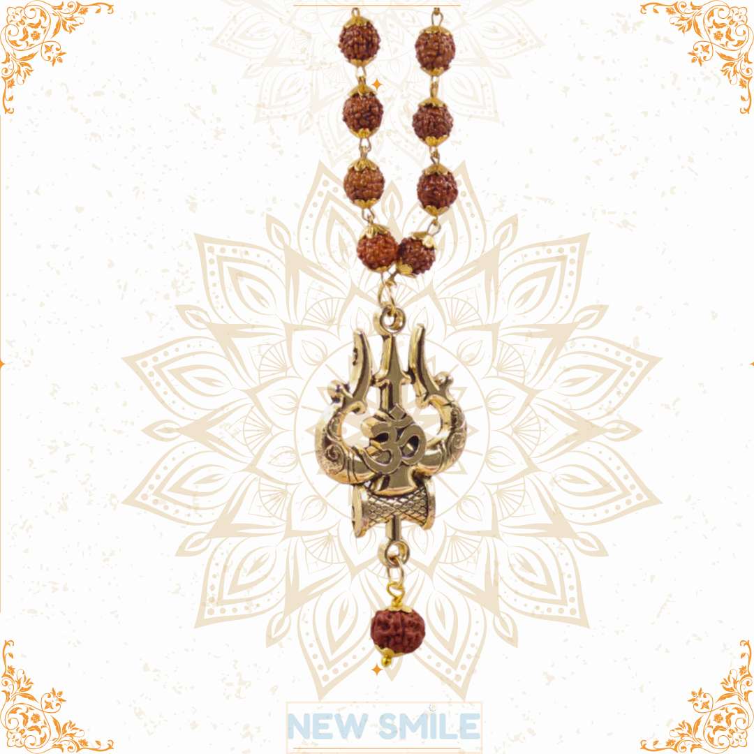 Gold Plated Shiva Trishool Rudraksha Necklace