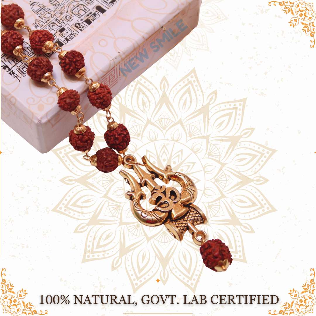 Gold Plated Shiva Trishool Rudraksha Necklace